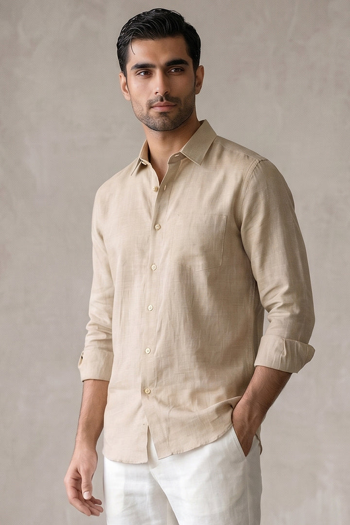 Linen Shirt - Beige - Mendeez