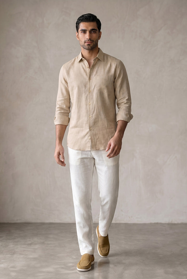 Linen Shirt - Beige - Mendeez