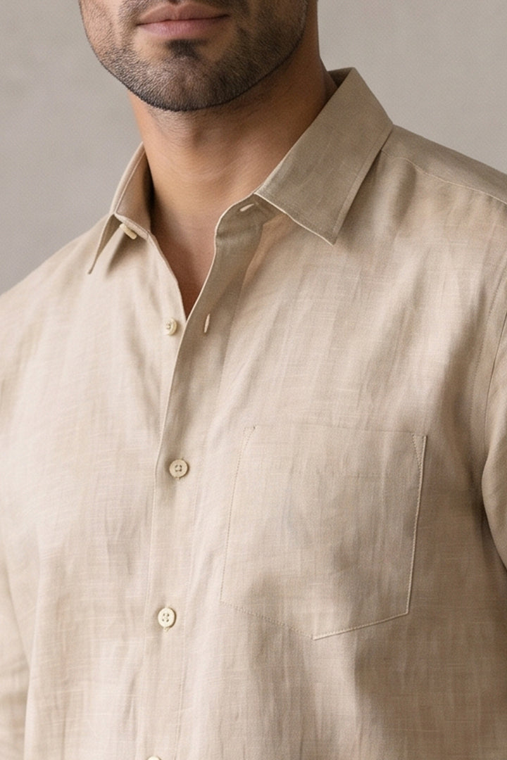 Linen Shirt - Beige - Mendeez