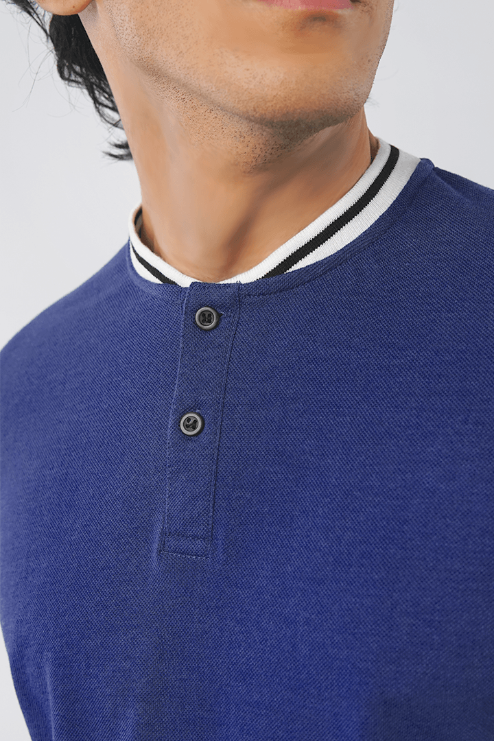 Navy Pique Henley T-shirt - Mendeez PK