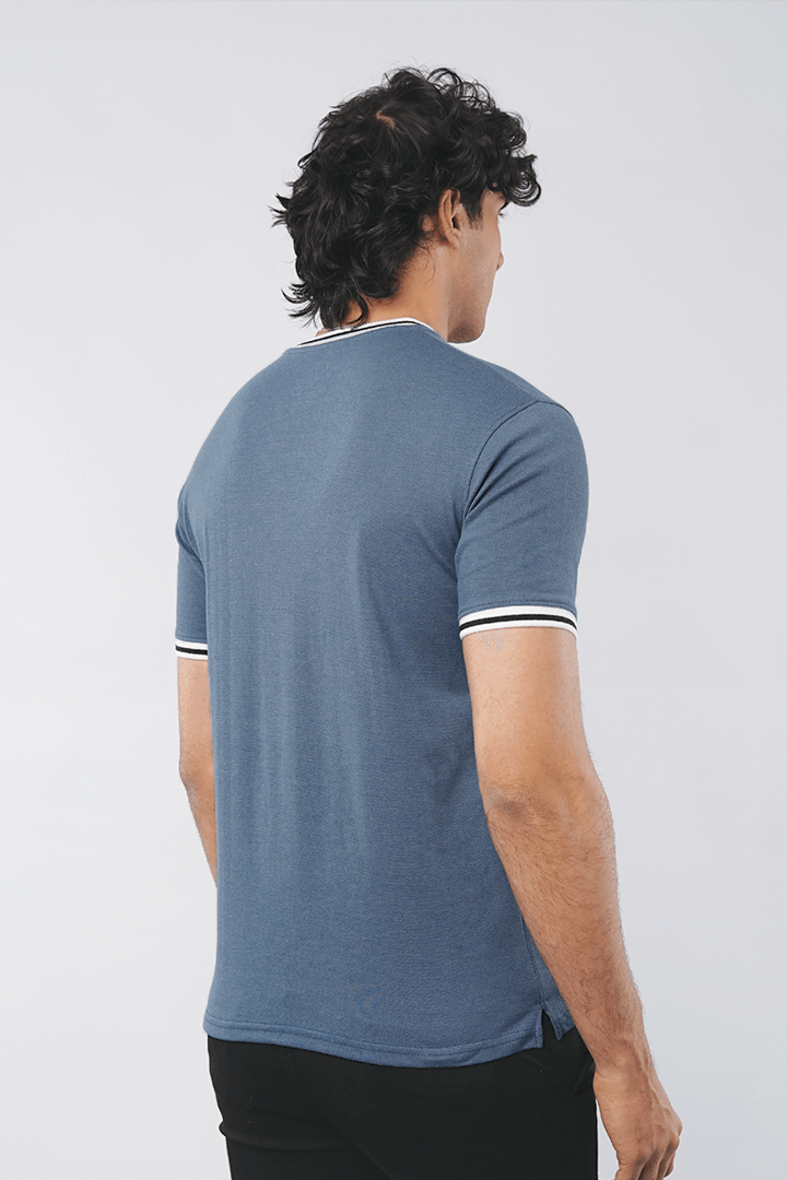Heather Blue Pique Henley T-shirt - Mendeez PK