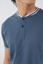 Heather Blue Pique Henley T-shirt - Mendeez PK