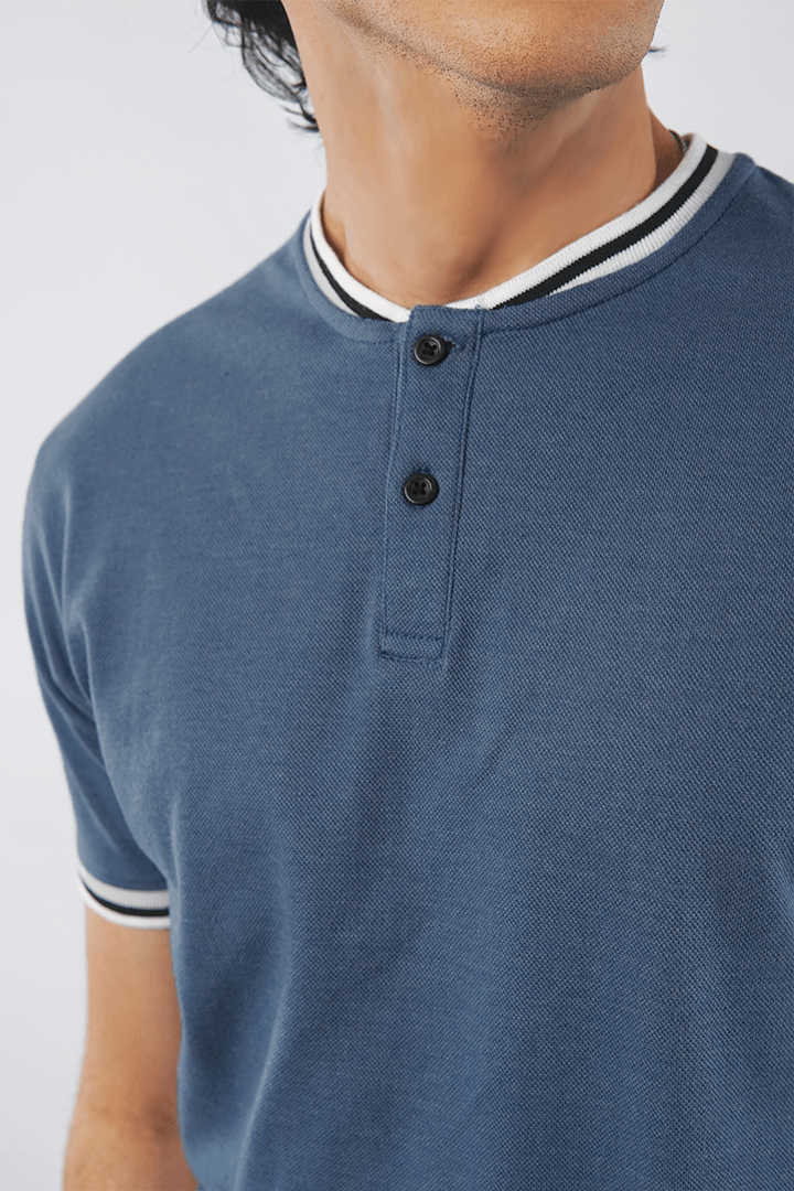 Heather Blue Pique Henley T-shirt - Mendeez PK