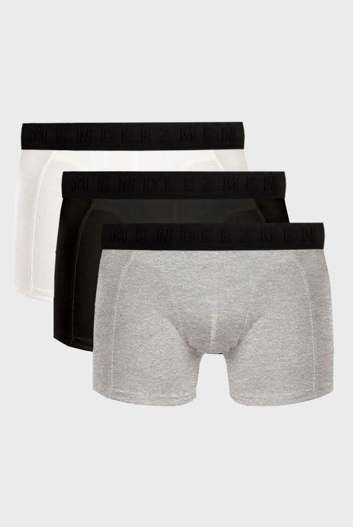 Boxer Briefs - White, Heather Grey & Black Pack Of 3 - Mendeez