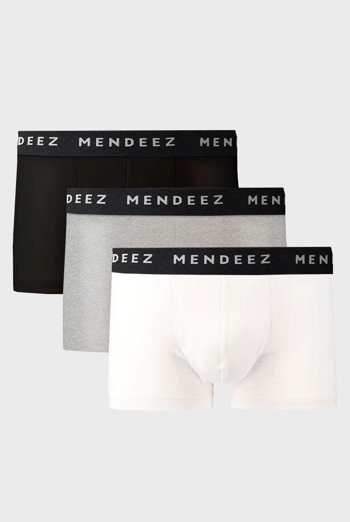 Boxer Trunks - White, Heather Grey & Black Pack Of 3 - Mendeez