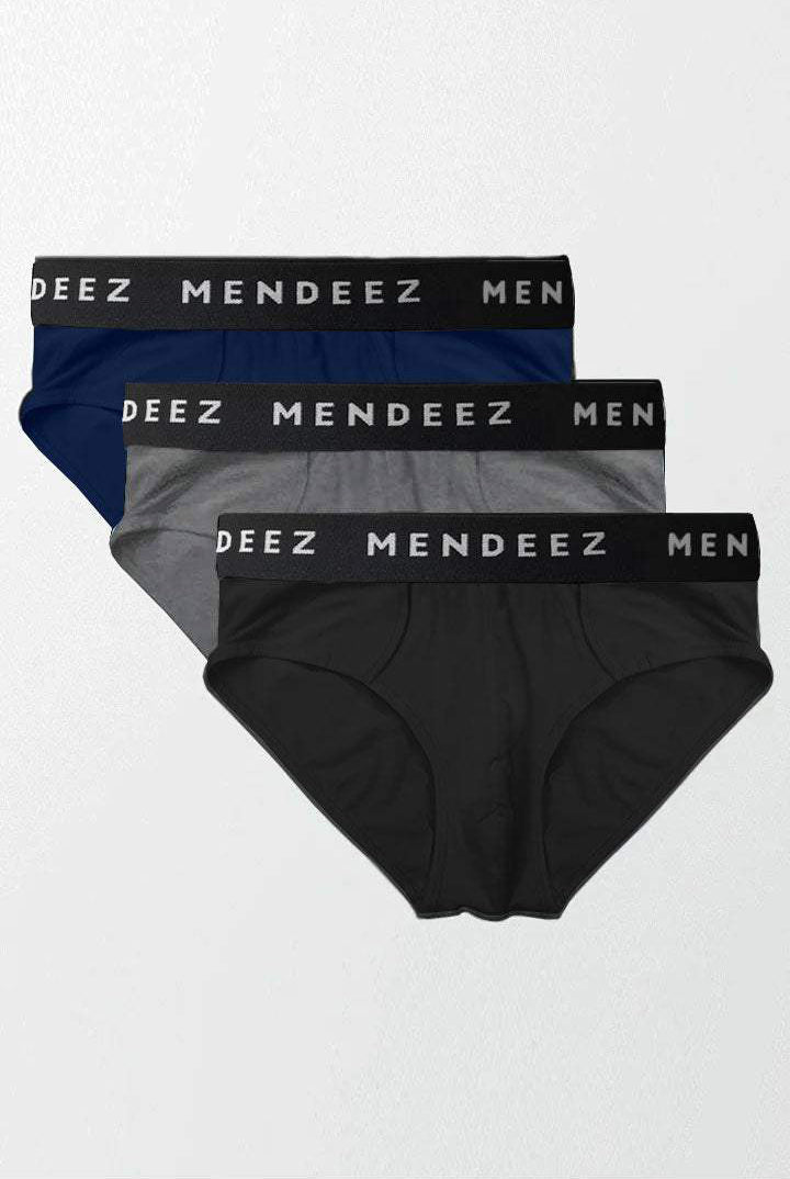 Briefs - Navy Blue, Black & Grey Pack Of 3 - Mendeez