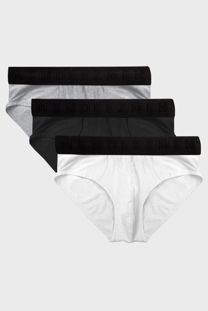 Briefs - White, Heather Grey & Black Pack Of 3 - Mendeez