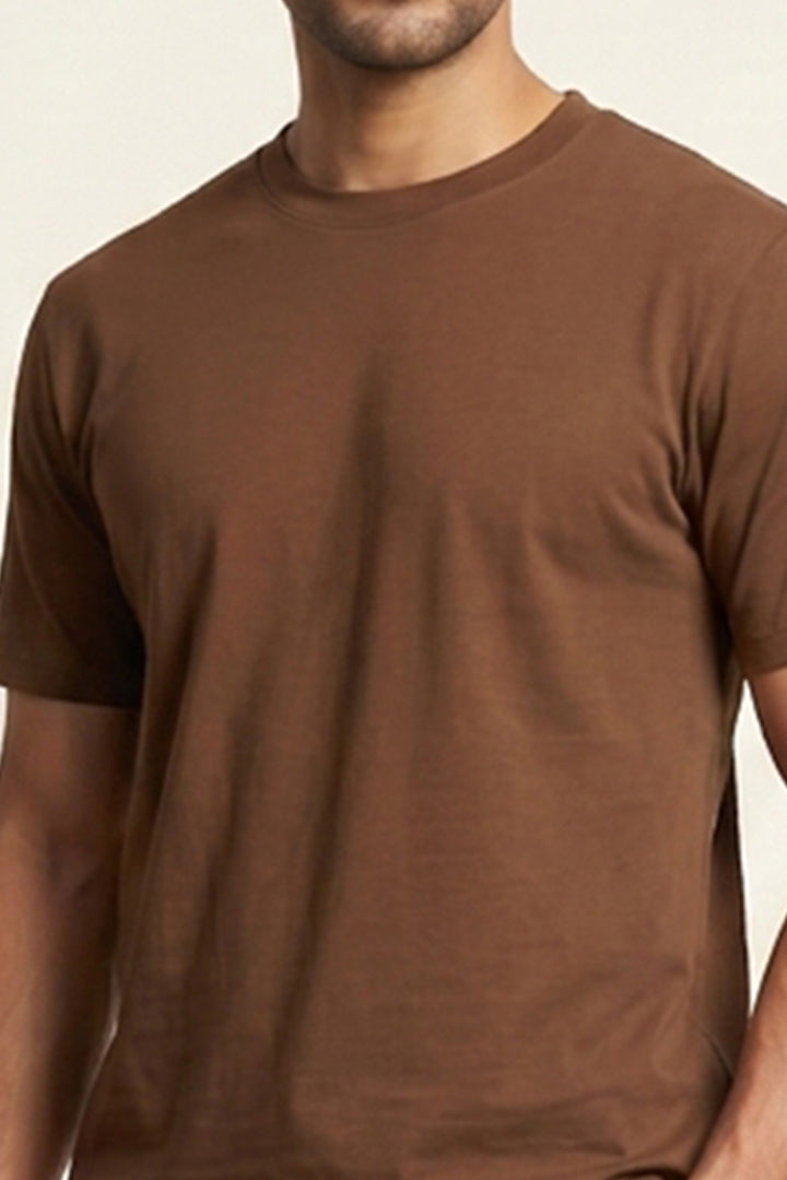 Crew Neck T-Shirt - Brown - Mendeez