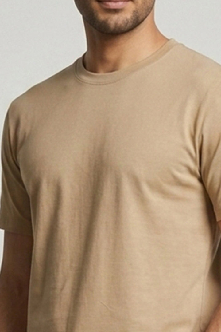 Crew Neck T-Shirt - Beige - Mendeez