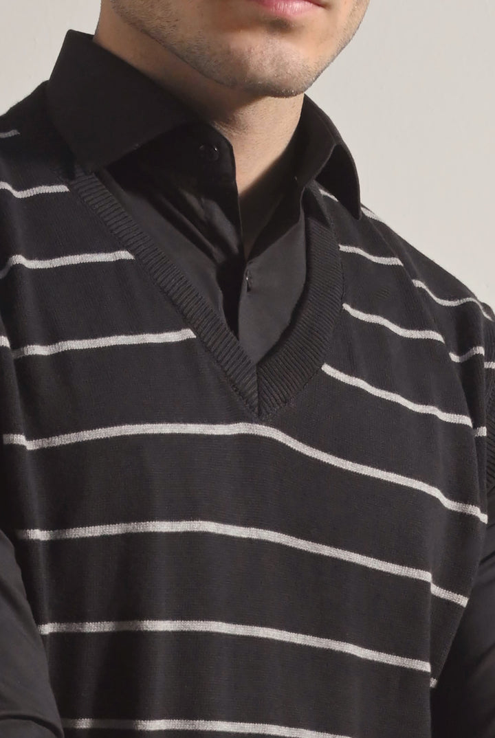Striped Sweater Vest - Black - Mendeez