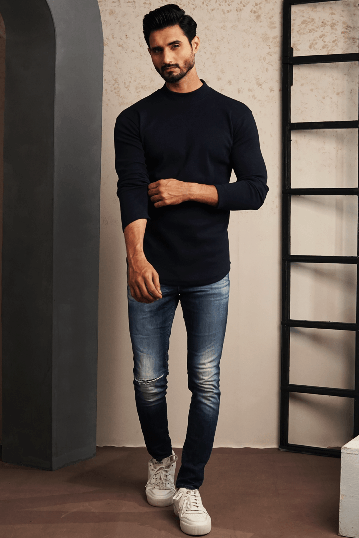 Solid Navy Mockneck Sweatshirt - Mendeez PK