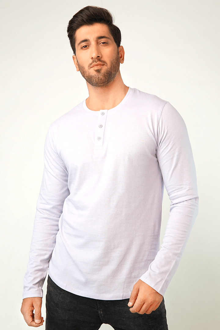 Lavender Full Sleeve Henley T-Shirt - Mendeez PK