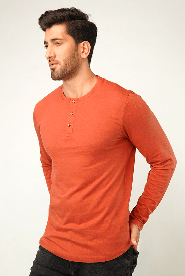 Red Ochre Full Sleeve Henley T-Shirt - Mendeez PK