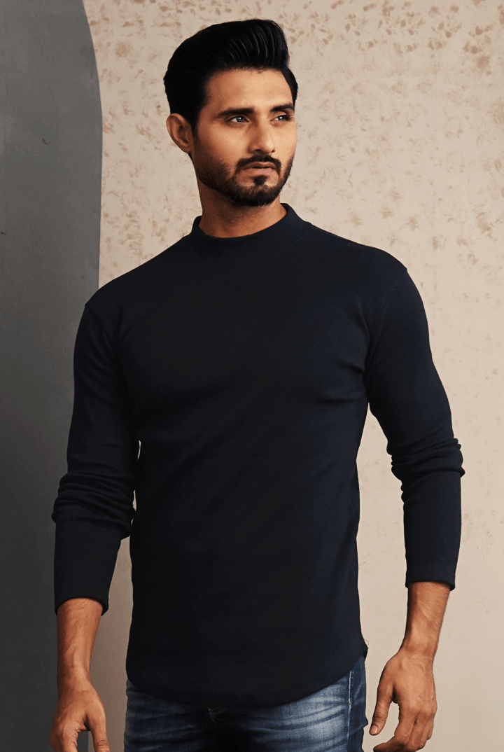 Solid Navy Mockneck Sweatshirt - Mendeez PK