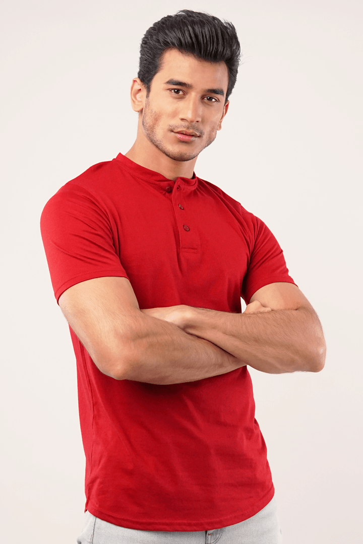 Maroon Half Sleeves Henley Tshirt-MENDEEZ-T-Shirts