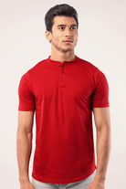 Maroon Half Sleeves Henley Tshirt-MENDEEZ-T-Shirts
