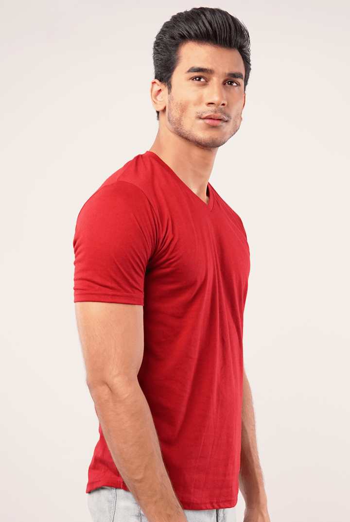 Cherry V-Neck T-Shirt - Maroon-MENDEEZ-T-Shirts