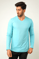 Pale Blue V-Neck Full Sleeve T-Shirt - Mendeez PK