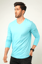 Pale Blue V-Neck Full Sleeve T-Shirt - Mendeez PK