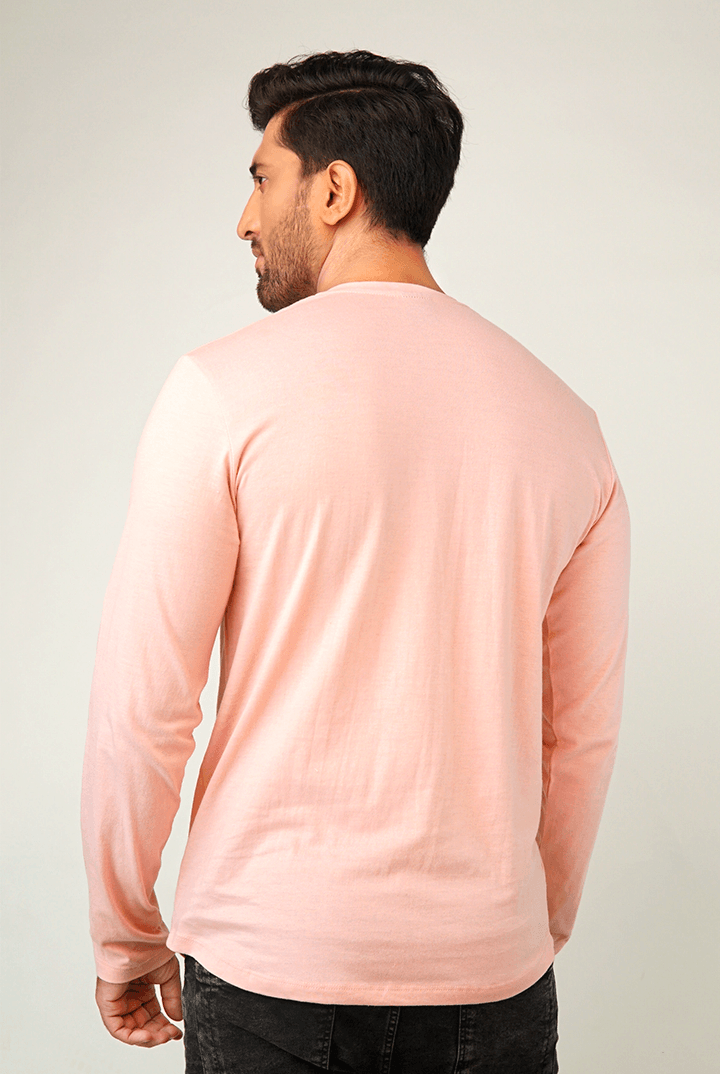 Pastel Pink Full Sleeve Henley T-Shirt - Mendeez PK