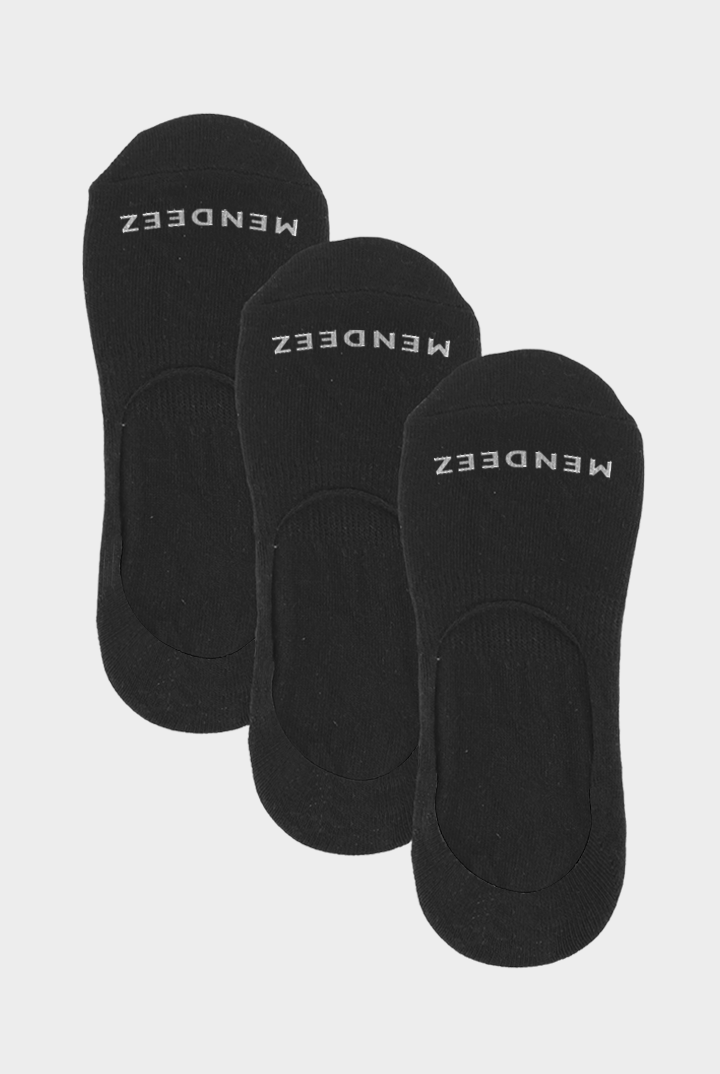 Solid Pack of 3 - No Show Socks - Black - Mendeez PK