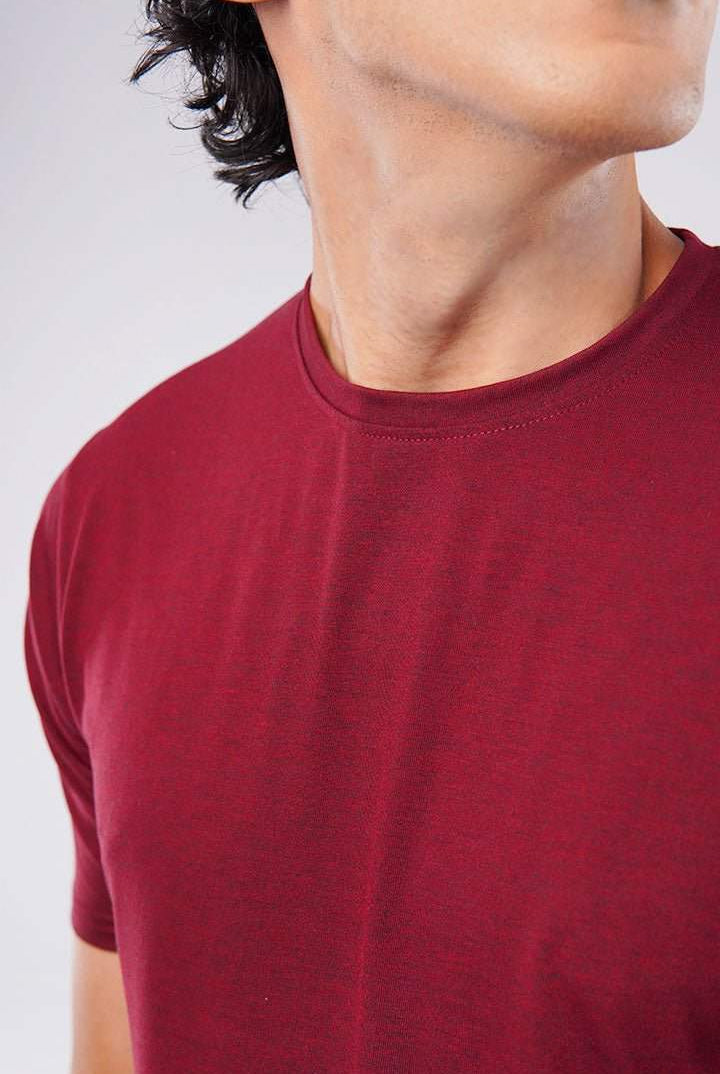 Burgundy Solid Crew Neck T-shirt-MENDEEZ-T-Shirts