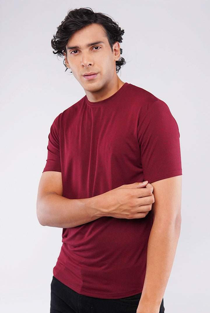 Burgundy Solid Crew Neck T-shirt-MENDEEZ-T-Shirts