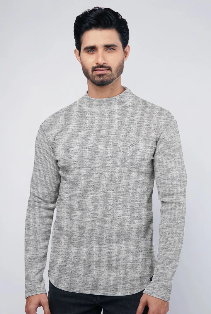 Grey Textured Mockneck Sweatshirt - Mendeez PK