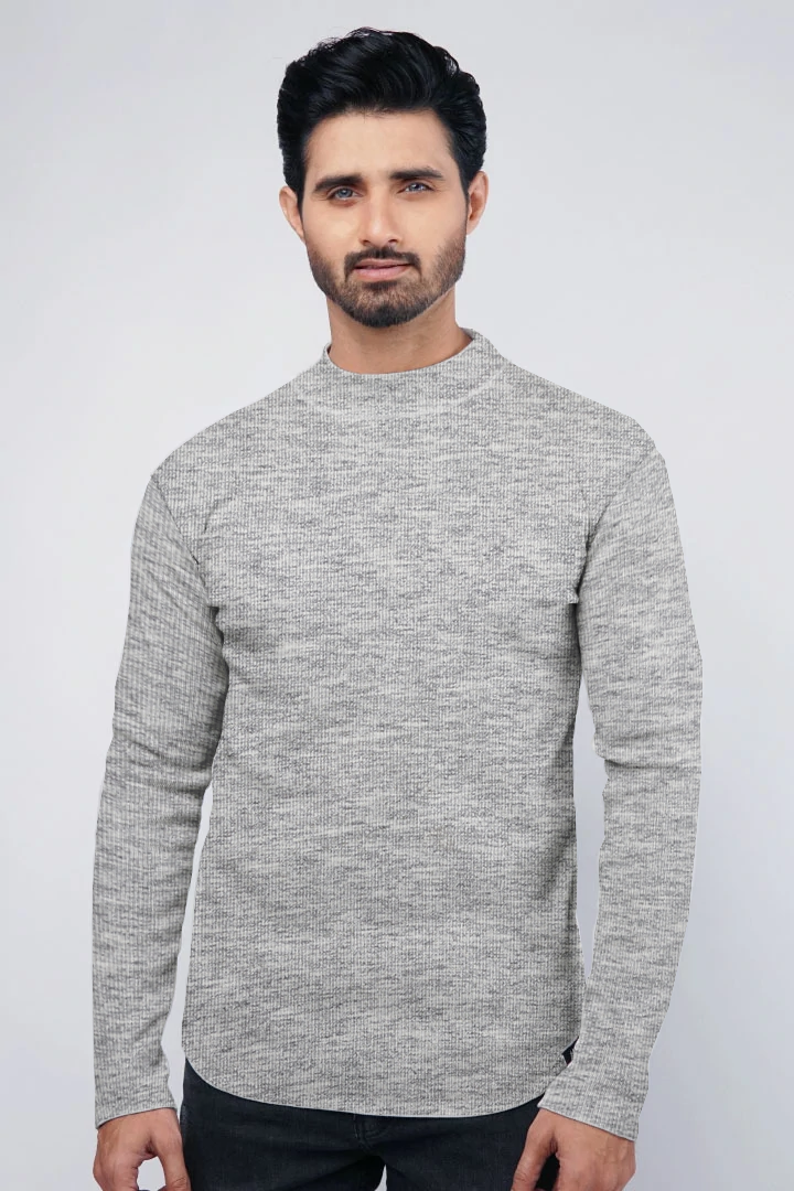Grey Textured Mockneck Sweatshirt - Mendeez PK