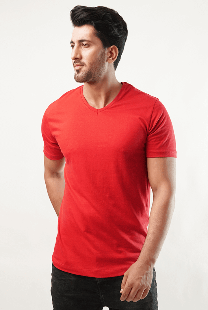 Claret V Neck Shirt - Red-MENDEEZ-T-Shirts