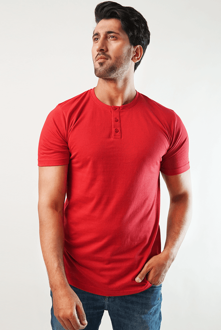 Crimson Short Sleeve Henley T-Shirt - Mendeez PK