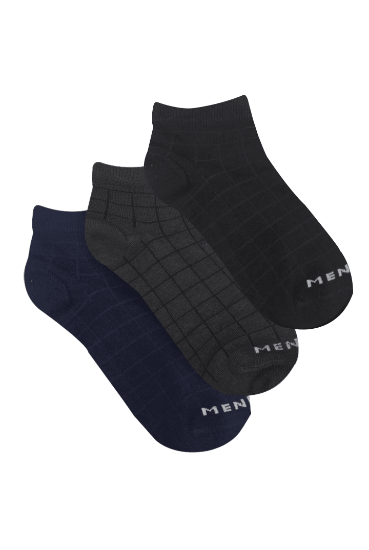 Gridded Ankle Socks - Pack of 3-MENDEEZ-Socks