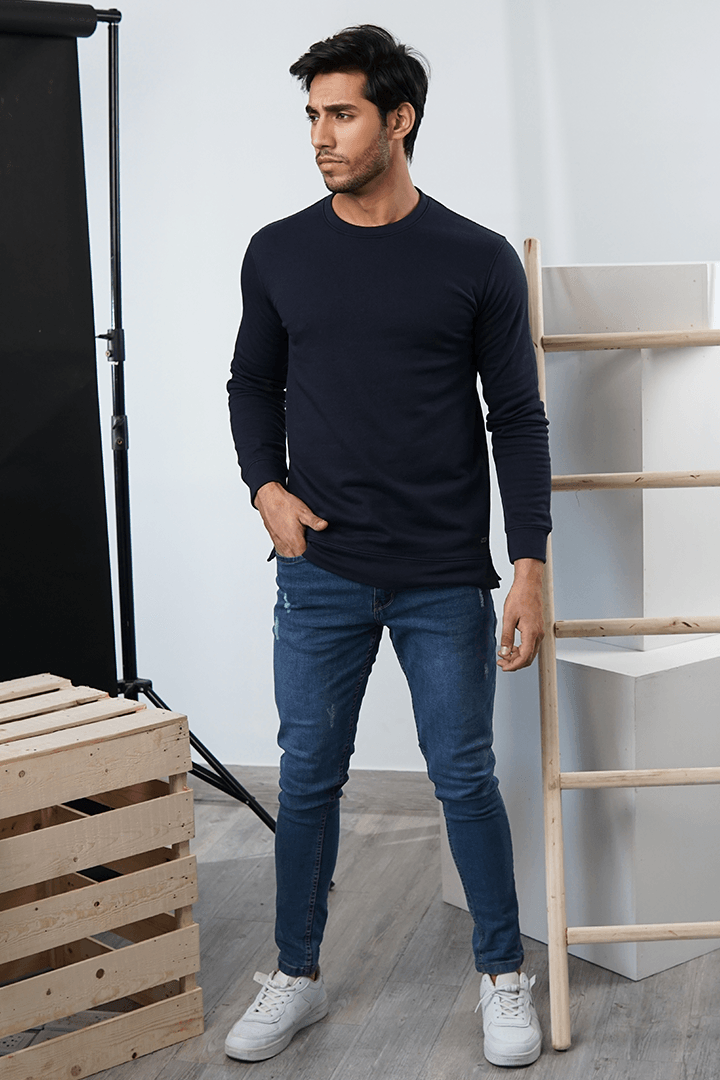 Navy Blue Terry Sweatshirt - Mendeez PK