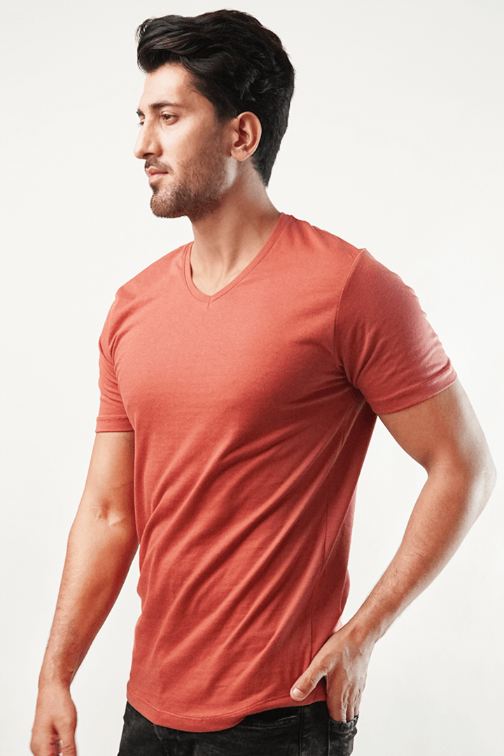 Swart V-neck T-Shirt - Rust (4789604253805)