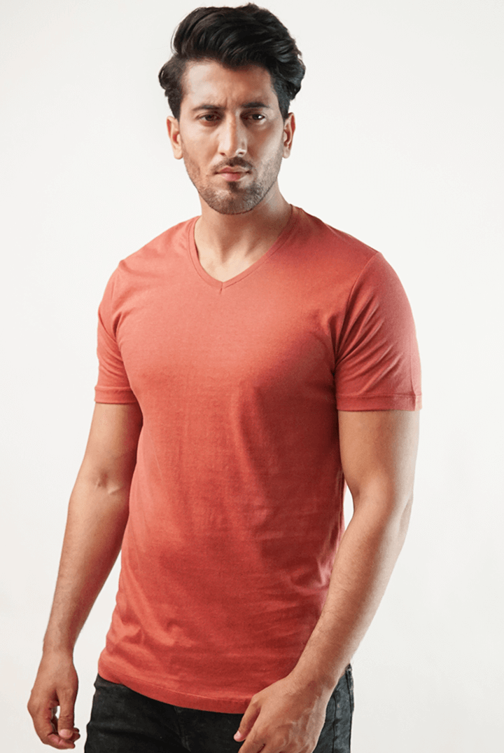 Swart V-neck T-Shirt - Rust (4789604253805)