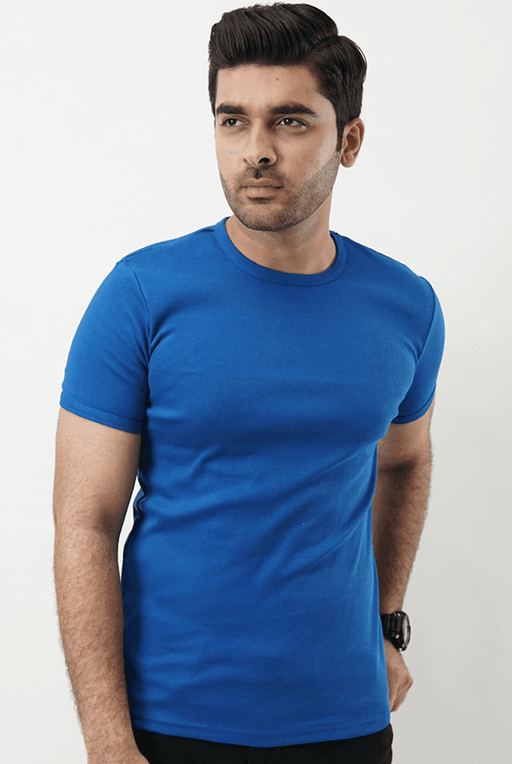 Ribbed Crewneck T-Shirt – Bold Blue - MENDEEZ (4528414031981)
