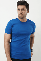Ribbed Crewneck T-Shirt – Bold Blue - MENDEEZ (4528414031981)