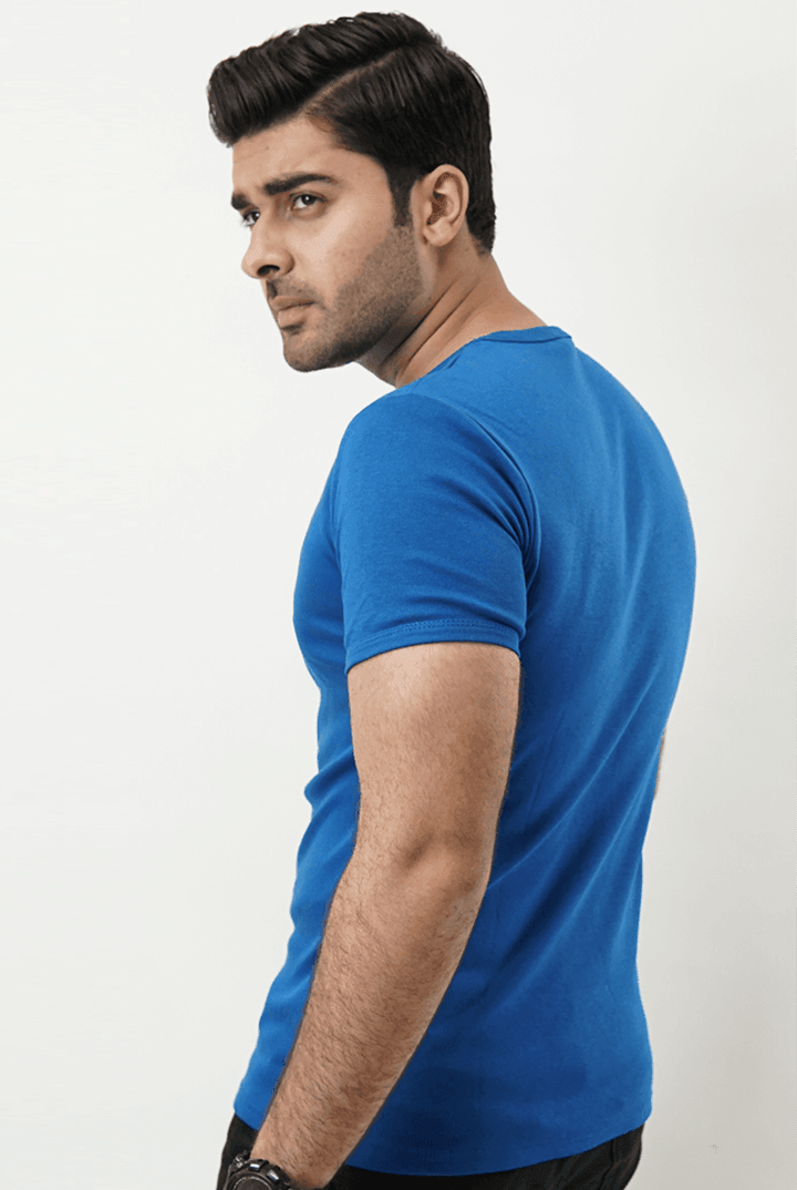 Ribbed Crewneck T-Shirt – Bold Blue - MENDEEZ (4528414031981)