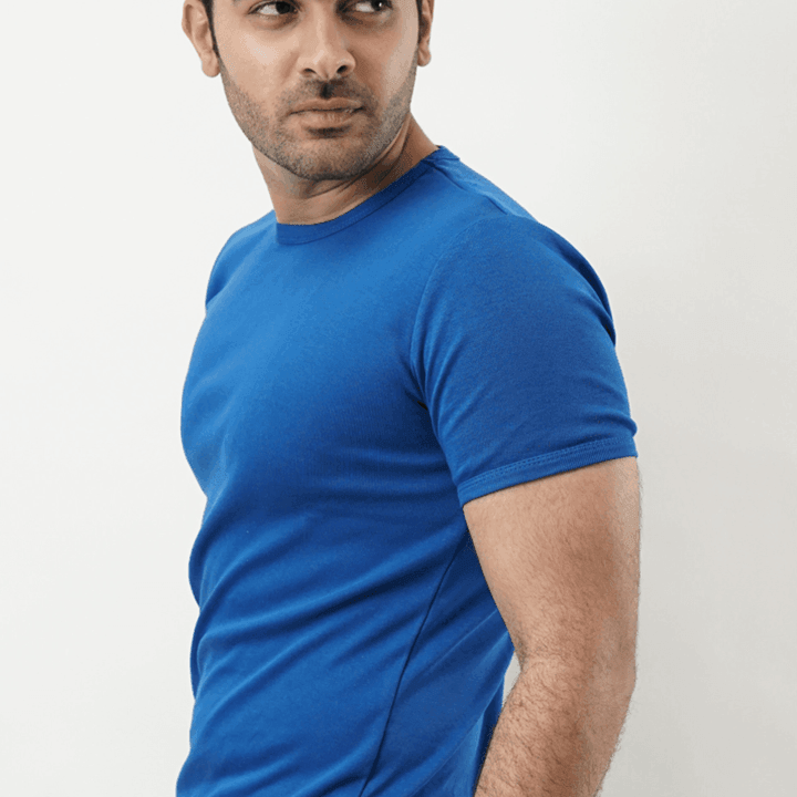 Ribbed Crewneck T-Shirt – Bold Blue - MENDEEZ (4528414031981)
