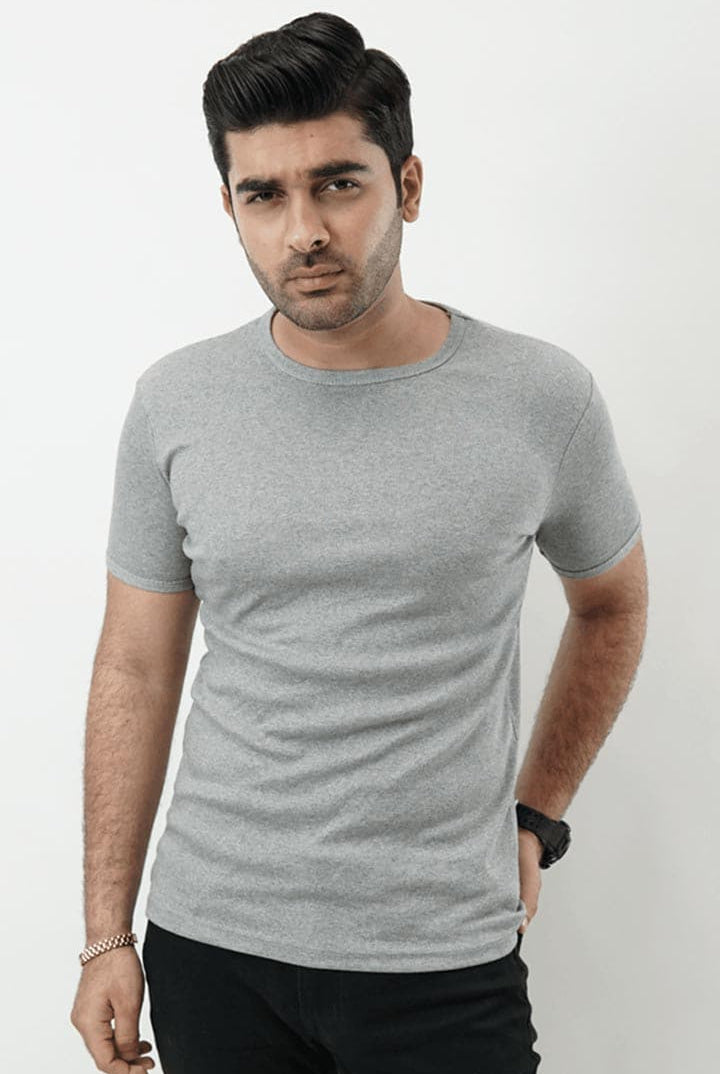 Ribbed Crewneck T-Shirt – Heather Grey - Mendeez PK
