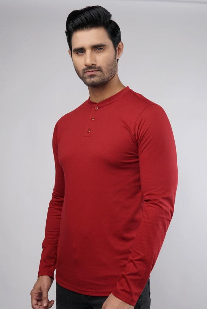 Sangria Full Sleeves Henley Tshirt-MENDEEZ-T-Shirts