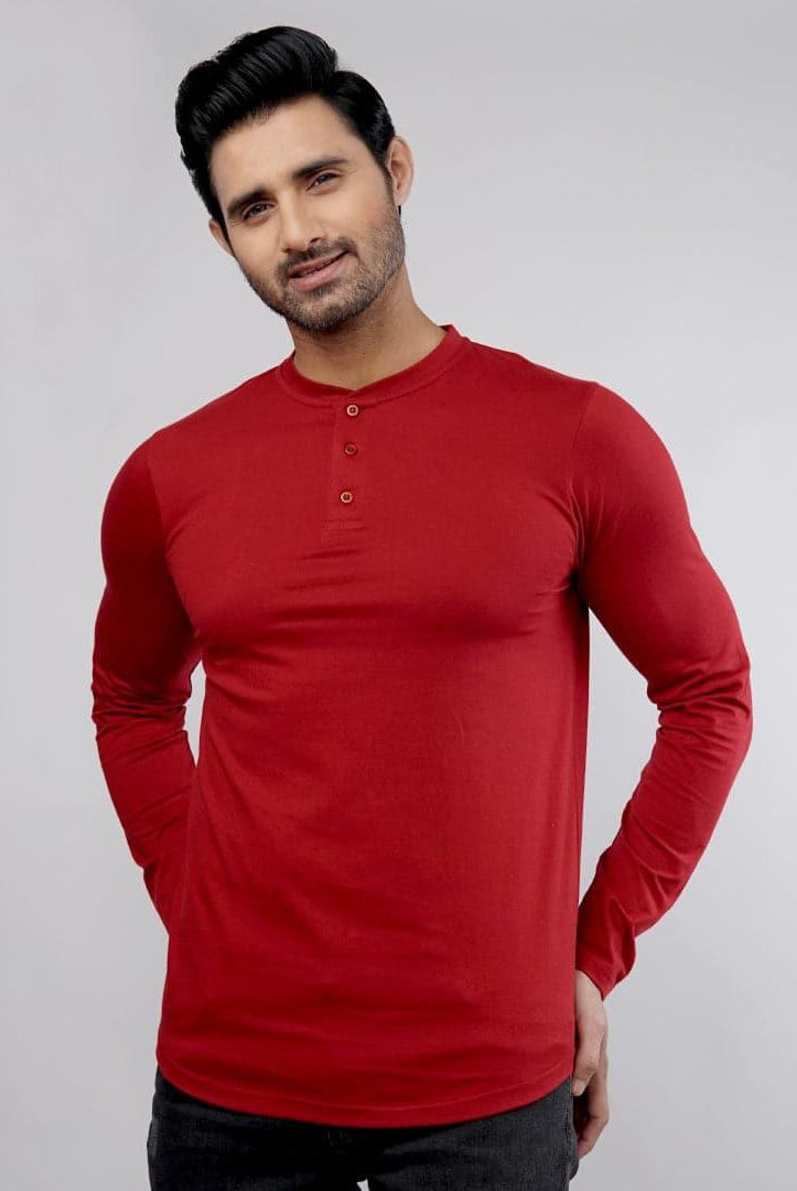 Sangria Full Sleeves Henley Tshirt-MENDEEZ-T-Shirts