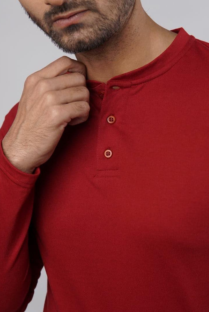 Sangria Full Sleeves Henley Tshirt-MENDEEZ-T-Shirts