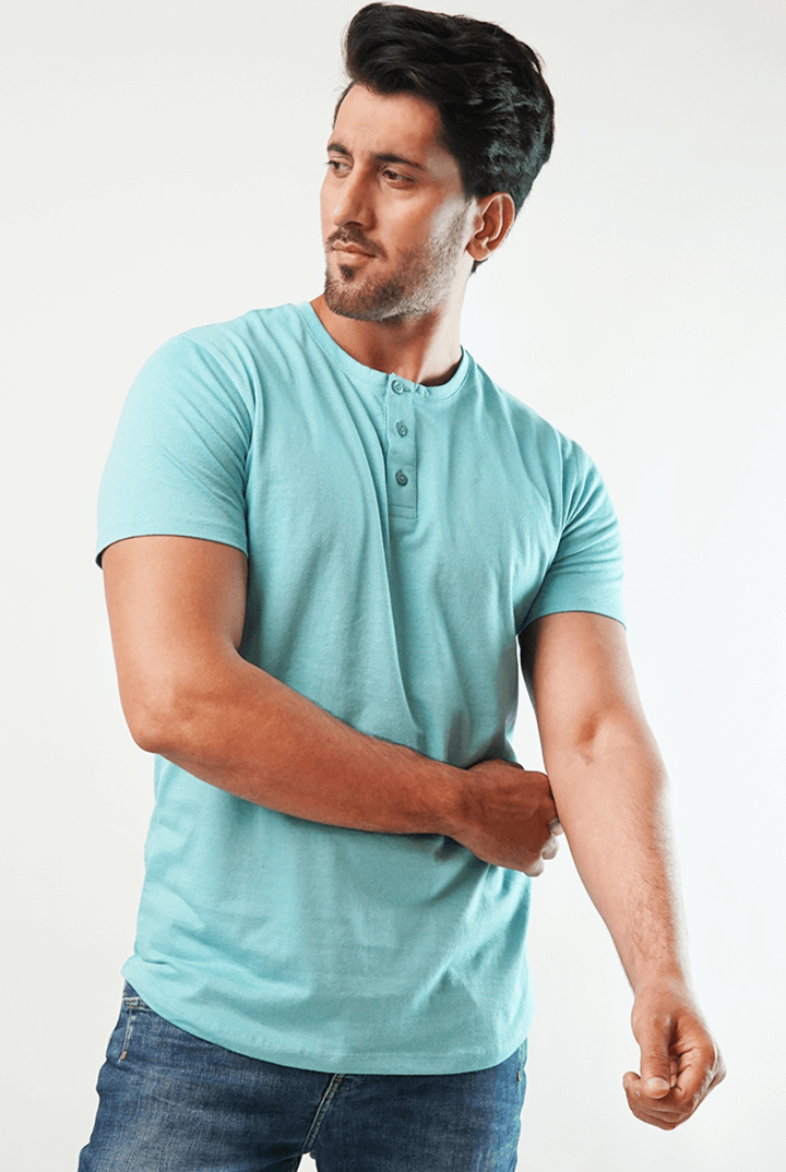 Sky Short Sleeve Henley T-Shirt-MENDEEZ-T-Shirts