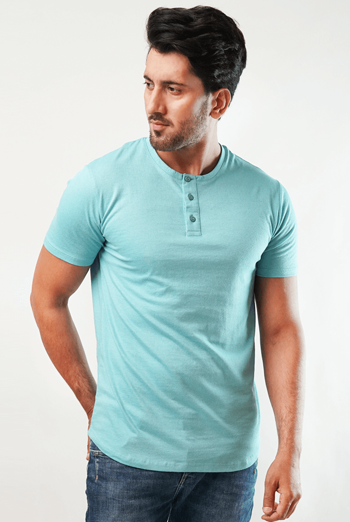 Sky Short Sleeve Henley T-Shirt-MENDEEZ-T-Shirts