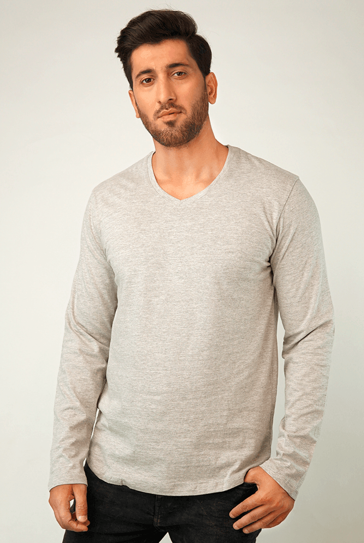 Stone V-Neck Full Sleeve T-Shirt-MENDEEZ-T-Shirts