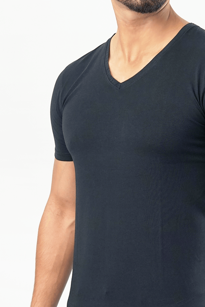 V-Neck Undershirt Cotton Lycra - (Black)-MENDEEZ-Undershirt
