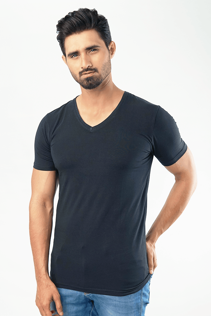 V-Neck Undershirt Cotton Lycra - (Black)-MENDEEZ-Undershirt