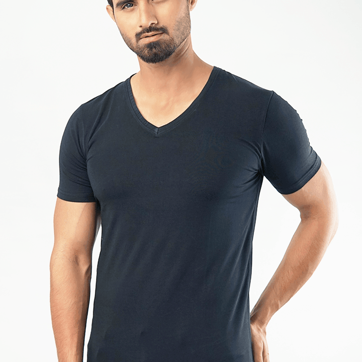 V-Neck Undershirt Cotton Lycra - (Black)-MENDEEZ-Undershirt
