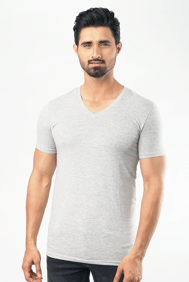 V-Neck Undershirt Cotton Lycra - (Heather Grey)-MENDEEZ-Undershirt